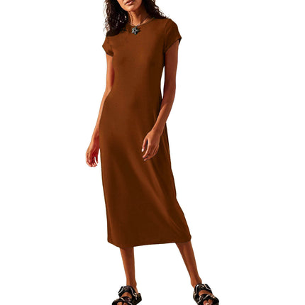 2024 New Summer Hot Product Amazon Best Selling Pure Color Sexy Short-Sleeved Slim Hip-Hugging Dress for Women
