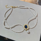 Double layer blue cat eye pearl necklace