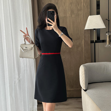 Waist Dress Women's Short-Sleeved 2025 New Summer Workwear Skirt Stewardess Interview Uniform Jewelry Store Work Clothes