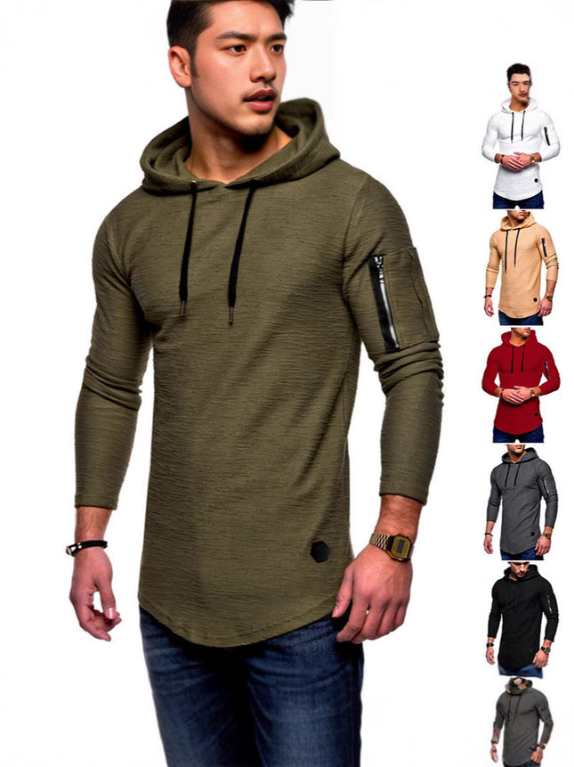 Men's T-shirt Sports Foreign Trade Men's Slim-fit Hoodie Men's Long-sleeved Hoodie Casual Solid Color Arm Zipper T-shirt
