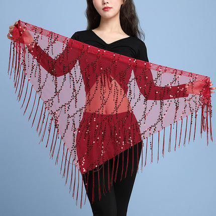 Belly Dance Waist Chain Sequin Tassel Triangle Scarf Performance Hip Scarf Practice Waist Chain Waist Scarf Hip Scarf Clothing Belt Wholesale