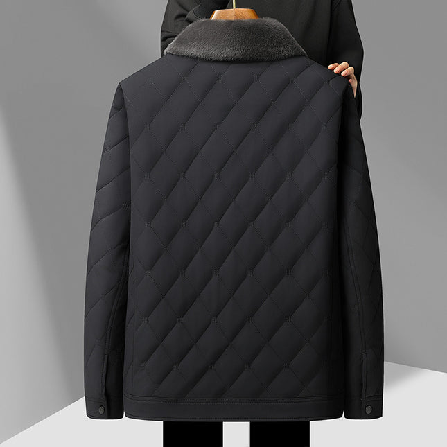 Middle-aged and Elderly Men's Flip Collar Mulberry Silk Coat Autumn and Winter Loose Small Thin Cotton Dad's Casual Loose Coat