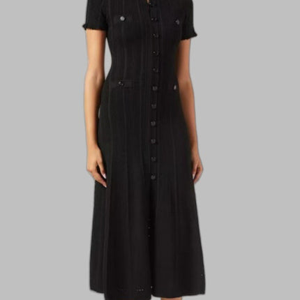Cross-Border S Brand French Style New High-End Chanel-Inspired Hollow Lace Sleeve Slim-Fit Split Knit Dress