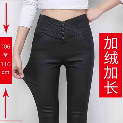 2025 Autumn New Leather Pants Tall Women's Extended Version Matte New High Waist Slimming Leggings
