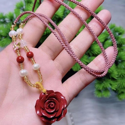 Natural Cinnabar Rose Flower Ring Pendant Earrings DIY Braided Ring Rose Flower Bracelet Bracelet Live Supply