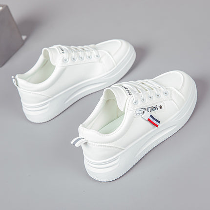2026 Hot-Selling Spring and Autumn Lightweight White Sneakers with Leather Surface, Height-Increasing Soft Sole, Breathable Thick-Soled Sports Casual Shoes for Women