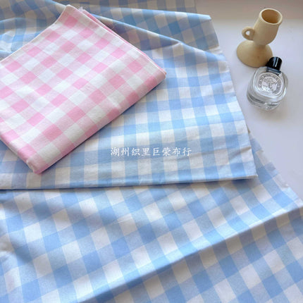 Cotton 40 digital printing fabric Korean cream color blue powder plaid printing fabric hand diy