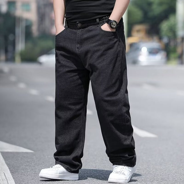 Plus-Size Men's Loose Straight-Leg Casual Jeans, Versatile Deep-Crotch Durable Men's Pants