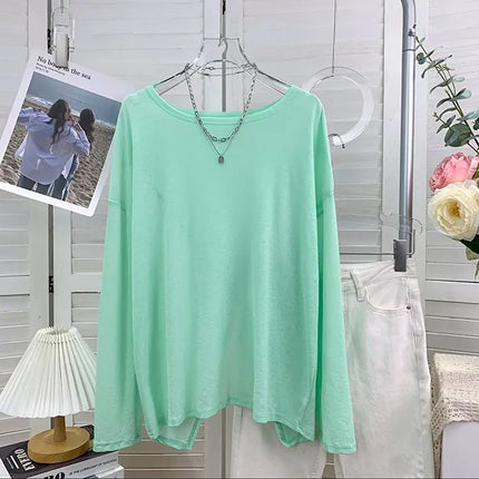 Macaron Color Ultra-White Sunscreen Clothing for Women, Front and Back Two-Wear Slit Niche Design Sunscreen T-Shirt Air-Conditioning Shirt