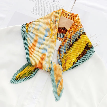 Crumpled Scarf Women's Spring and Summer Elegant Printed Diamond Scarf Korean Style Professional Small Scarf All-match Decorative Thin Scarf