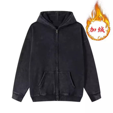 Cross-border American-style Heavy High Street Washed Old Cardigan Hoodie Sweater Men's and Women's Loose Retro Hoodie Coat Autumn