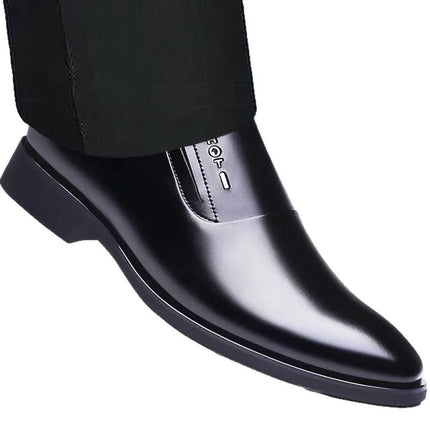 Leather Shoes for Men, Youth Business Casual Formal Slip-On Shoes, Spring New Style, Black Student Korean Style Wedding Leather Shoes