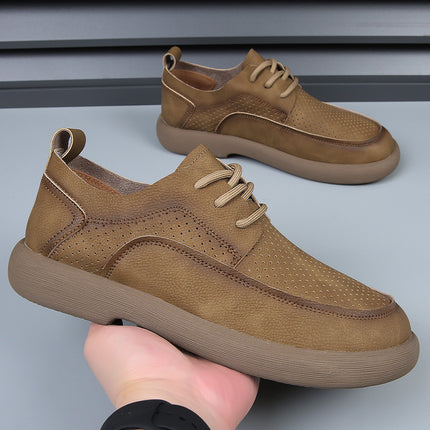 2024 Spring and Summer New Men's Shoes Breathable Retro British Style Leather Shoes Men's Comfortable Trendy All-match Casual Shoes