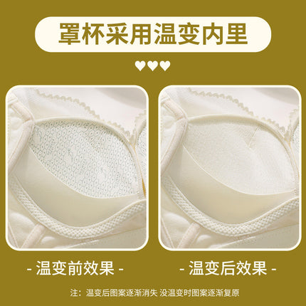 Lace Wire-Free Hole Cup Underwear for Women, Anti-Sagging Adjustable Medium-Thick Cup Warm Bra Push-Up Delivery