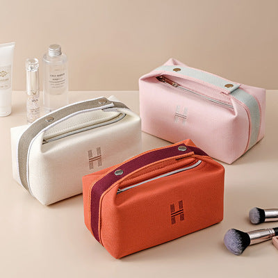 Simple Portable Cosmetic Bag Travel Portable Canvas Bag European and American Style Waterproof and Dustproof Storage Bag Large Capacity Wash Bag