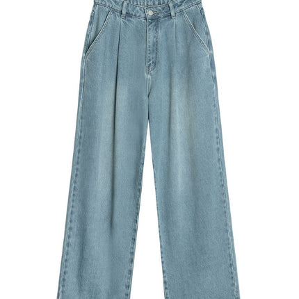 American Retro Distressed High-Waisted Straight Jeans for Women 2024 Spring and Autum New Fashion Versatile Loose Floor-Length