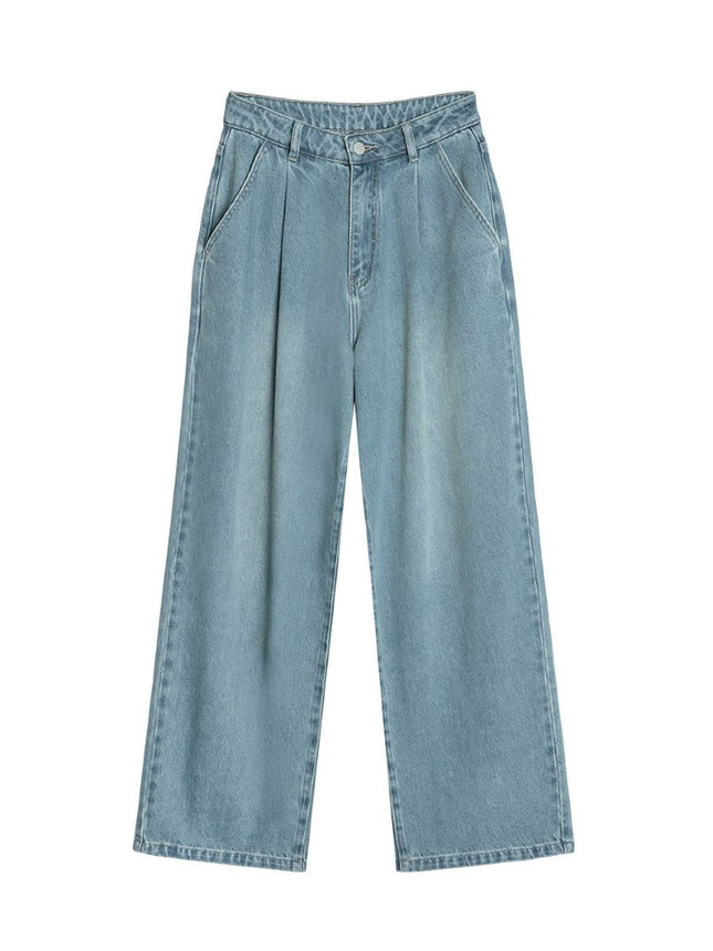 American Retro Distressed High-Waisted Straight Jeans for Women 2024 Spring and Autum New Fashion Versatile Loose Floor-Length