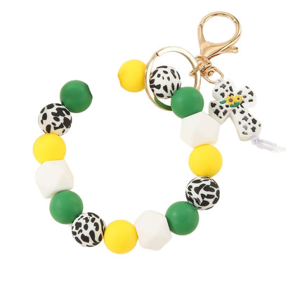 2025 Amazon New Printed Silicone Bead Bracelet Leopard Print Teacher's Day Bead Bracelet Pu Tassel Keychain
