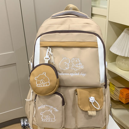 Ins Style School Bag for Girls, Versatile Color-Blocking Large-Capacity Backpack for Middle School and High School Students, Campus Style