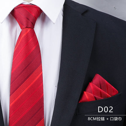 Dress Wedding Tie Men's 8CM Bridegroom Wedding Korean Style wine red Business Tie Narrow Zipper Lazy Men and Women