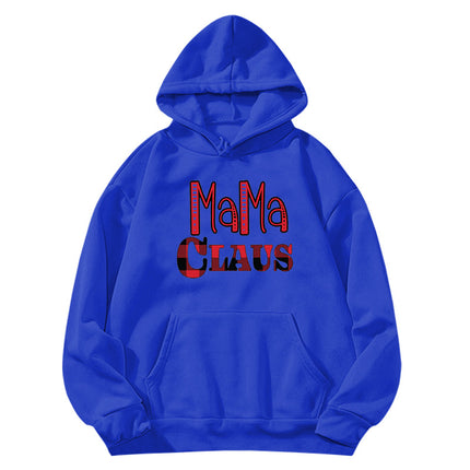 in stock foreign trade cross-border red plaid MAMA RIED printed hooded hoodie autumn and winter European and American women's