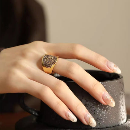 Yinxi 2025 New Retro Gold Dot Ring Wide Version Bohemian Style Index Finger Ring Fashion Trendy Ring