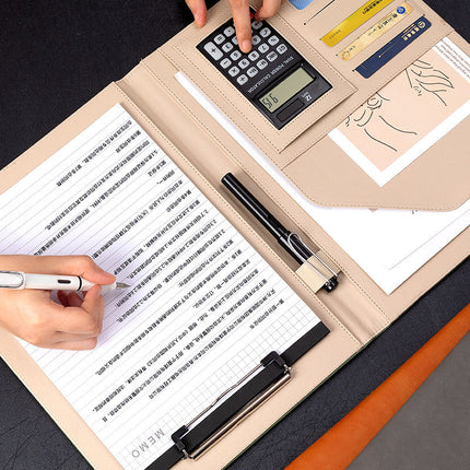 A4 Leather Folder Customized Business Multi-Functional 4S Sales Manager Talks about Single Measuring Room Folder with Calculator Board Clip