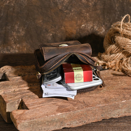 Vintage Men's Genuine Leather Small Bag Top Layer Crazy Horse Leather Crossbody Wearing Belt Mobile Phone Bag Men's Outdoor Casual Hanging Bag Cigarette Bag