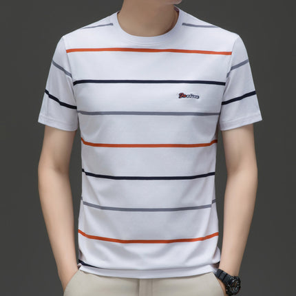 Mingdi Mouse Men's Summer New Cotton Crewneck Pullover T-shirt Men's Fashion Casual Short-sleeved Striped Men's T-shirt