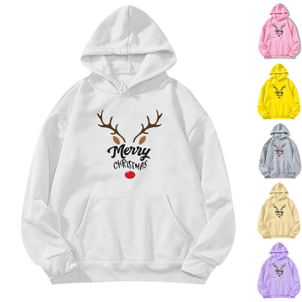 Elk Reindeer Merry Christmas printed hooded sweater European and American women's top coat cross-border