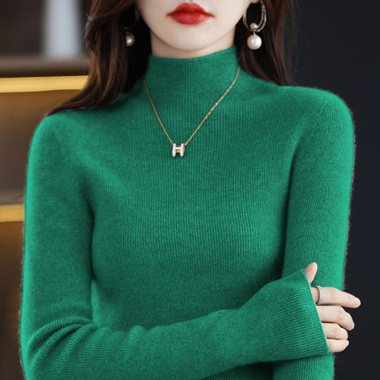100 Wool Sweater Women's Half-turtleneck Autumn and Winter First-Line Reais Slim-Fit Long-Sleeved Pullover Knitted Base Red Sweater