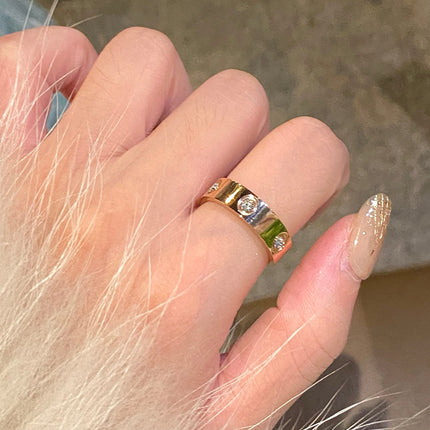 Six-Diamond Zircon Titanium Steel Ring for Women Stainless Steel Plain Ring for Women Accessible Luxury High-End Couple Ring Index Finger Ring