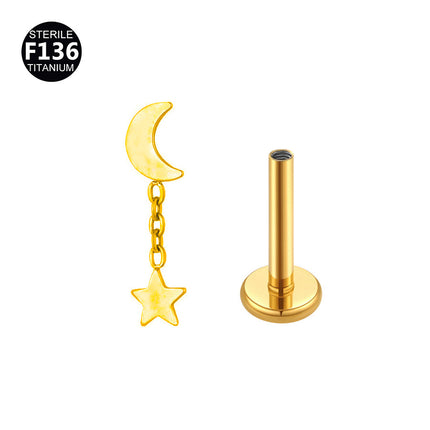 New pendant lip nail 0.9 teeth F136 titanium alloy moon lightning cone lip nail ear bone nail tragus 5A zircon