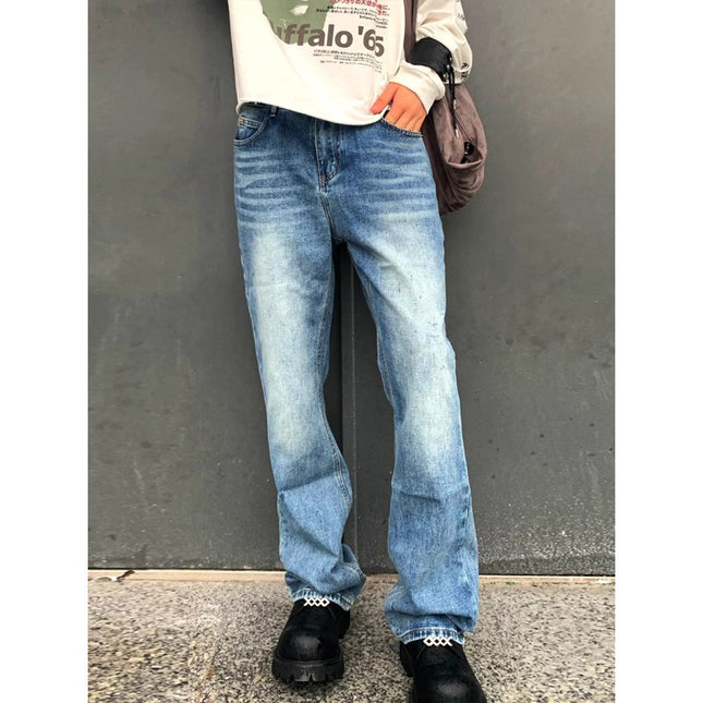 2025 Spring and Autumn American High Street Vintage light blue cleanfit Micro-Lar Jeans Trendy Brand Washed Pants for Men and Women