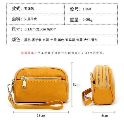 New first layer cowhide hand-held small wallet handbag simple Mini small three zipper leather coin purse for women