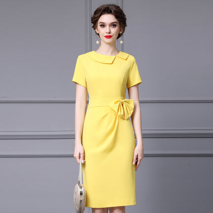 Zhili Yellow Niche Design Dress with Bow, Slim Fit, Figure-Flattering, Bodycon Gown, 2026 Spring New Model