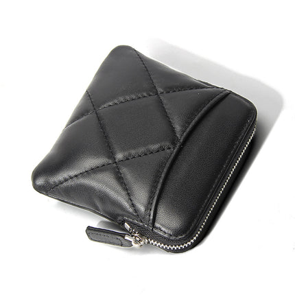 Genuine Leather Card Holder new sheepskin rhombus small mini women's solid color coin bag earphone storage zipper coin purse