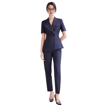Summer Fashion Short-sleeved navy blue Professional Suit suit Office White-collar Work Clothes Forkwear for Teachers OL