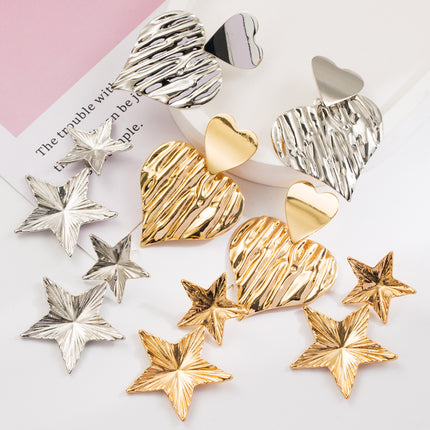 Cross-border fashion simple atmosphere earrings geometric love stars multi-layer earrings s925 silver needle exaggerated niche earrings