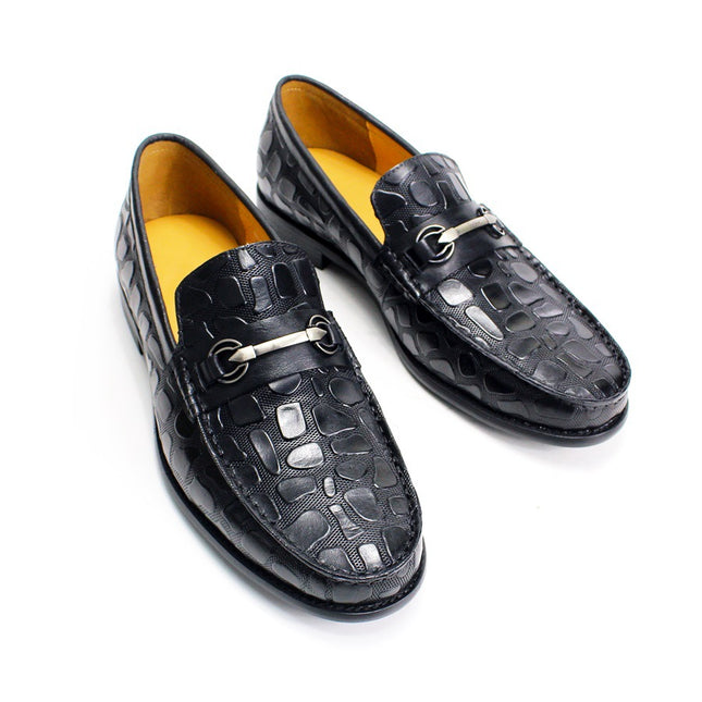 Men's Shoes Spring Breathable 2024 New Trendy Crocodile Pattern Bean Shoes British Business Formal Men's Casual Leather Shoes