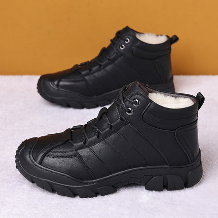 Men's Shoes 2025 New Winter Cotton High-Top Men's Cotton Shoes Casual Genuine Leather Fleece-Lined Snow Boots Middle-Aged Dad Shoes