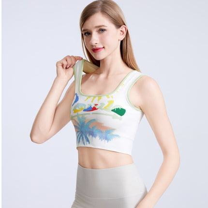 Seamless knitted new double-layer chest pad integrated vest fashion digital printing stretch running bra top