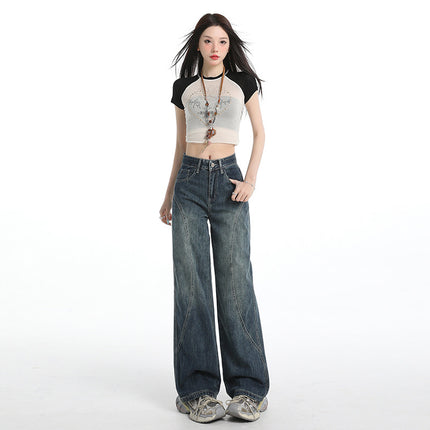 Vintage Blue Wide-Leg Jeans for Women 2025 Summer New Design Loose Slimming Versatile Straight-Leg Floor-Length Pants