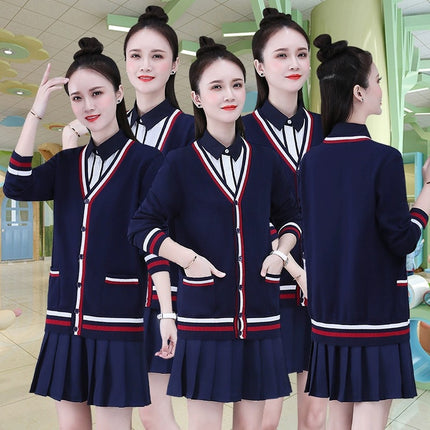 In-Stock Autumn and Winter Thick College-Style V-Neck Cardigan Unisex School Uniform Sweater Jacket Student Long-Sleeve Knitwear