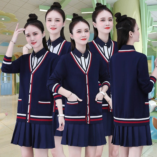 In-Stock Autumn and Winter Thick College-Style V-Neck Cardigan Unisex School Uniform Sweater Jacket Student Long-Sleeve Knitwear