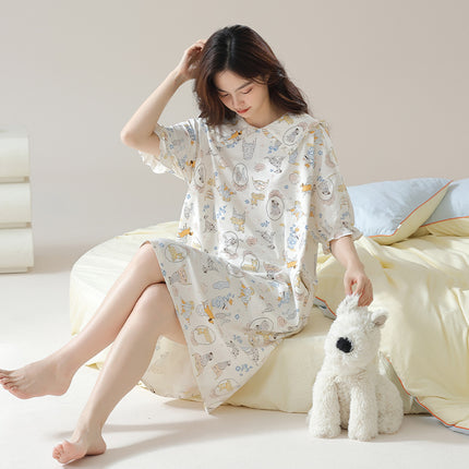 ClAss A XinjiAng Cotton Nightgown for Women, Pure Cotton, Fresh FlorAl Mid-skirt, Cute And Sweet Girl's Home Clothes ThAt CAn Be Worn Outside in Summer