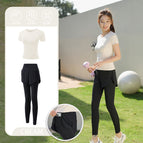 Beige [short-sleeved] two-piece set (black pants) upgraded version---crazy sale / M