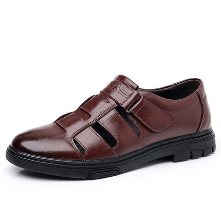 606 Men's Sandals Business Clogs Summer Low-Cut Slip-On Cowhide Breathable Dad Shoes Cut Out Casual Leather Shoes