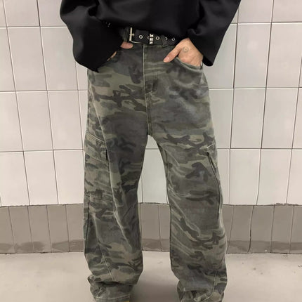 Camouflage Pants New Loose Casual Jeans Korean Style Trendy Versatile Pants Summer Drape Wide-Leg Floor-Length Trousers