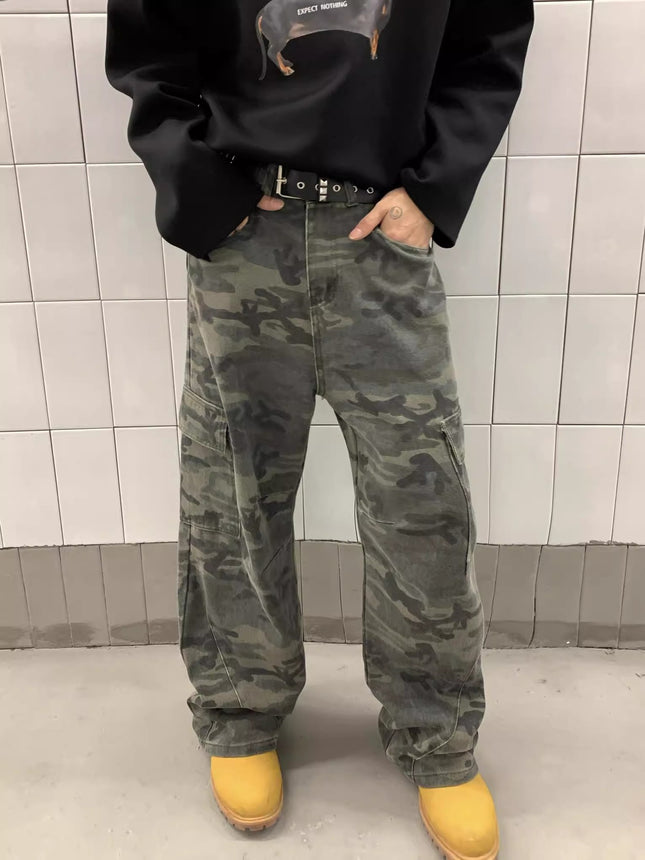 Camouflage Pants New Loose Casual Jeans Korean Style Trendy Versatile Pants Summer Drape Wide-Leg Floor-Length Trousers